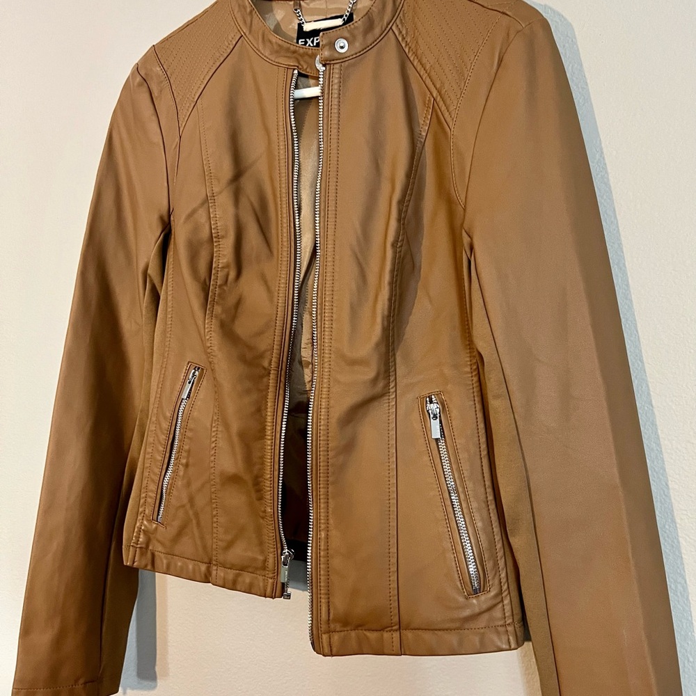 Express camel colored vegan leather jacket